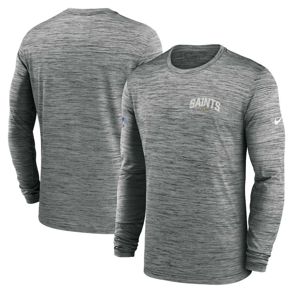 New Orleans Saints Sideline Velocity Athletic Stack Performance Long Sleeve T-Shirt Gray