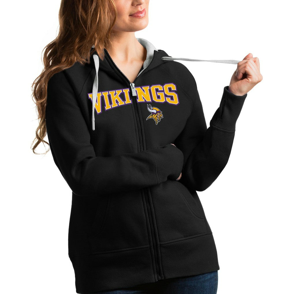 Minnesota Vikings Antigua Women's Wordmark Victory Full-Zip Hoodie Black