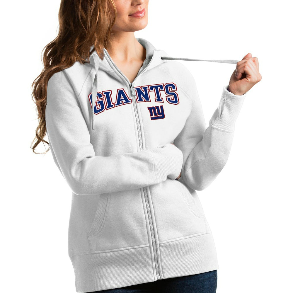 New York Giants Antigua Women's Wordmark Victory Full-Zip Hoodie White