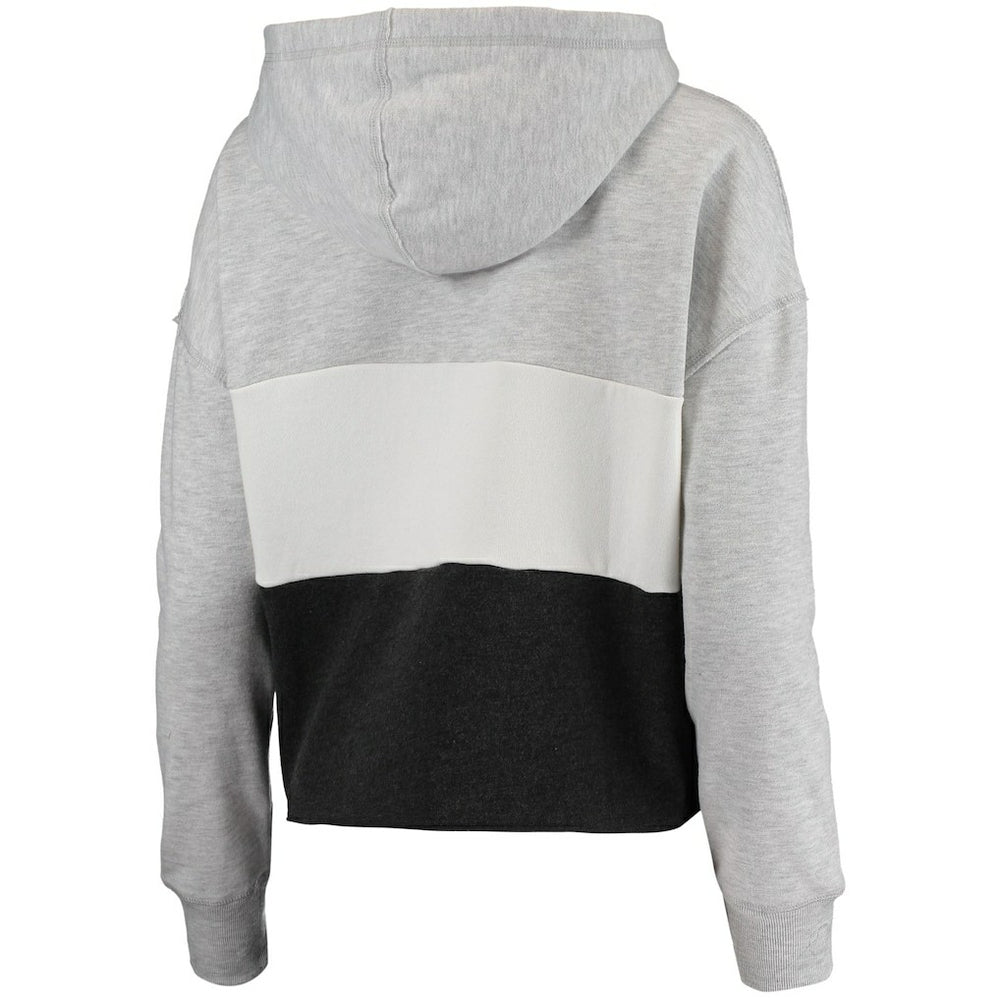 Brooklyn Nets '47 Women's Lizzy Cutoff Pullover Hoodie Heathered Gray/Heathered Black