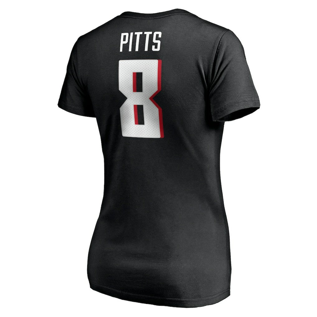 Kyle Pitts Atlanta Falcons Women's Player Icon Name & Number V-Neck T-Shirt Black