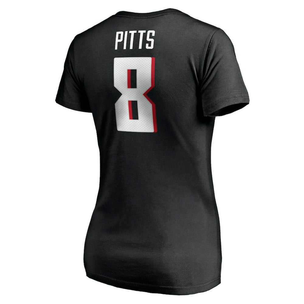 Kyle Pitts Atlanta Falcons Women's Player Icon Name & Number V-Neck T-Shirt Black
