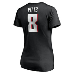 Kyle Pitts Atlanta Falcons Women's Player Icon Name & Number V-Neck T-Shirt Black