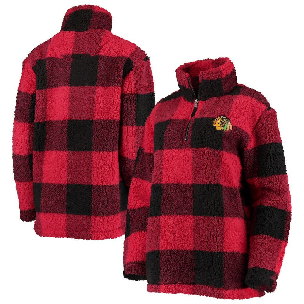 NHL Chicago Blackhawks G-III 4Her by Carl Banks Women's Plaid Sherpa Quarter-Zip Jacket - Red/Black