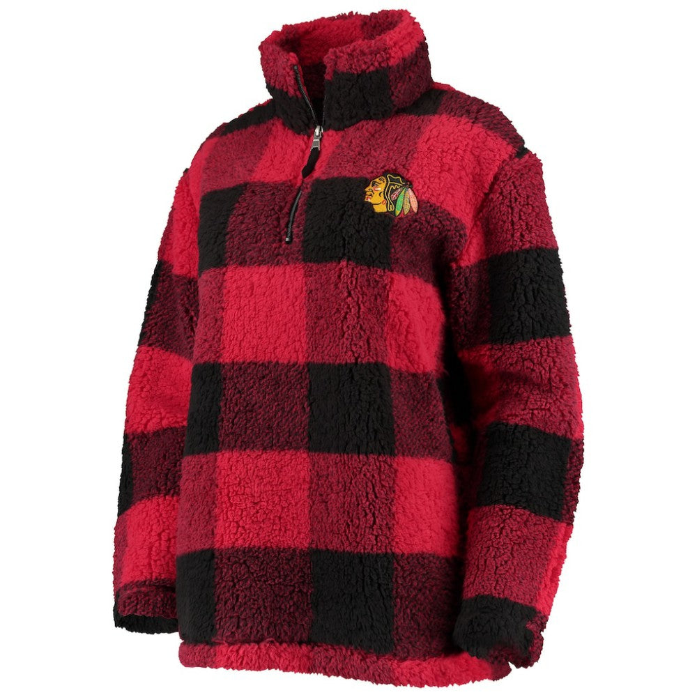 NHL Chicago Blackhawks G-III 4Her by Carl Banks Women's Plaid Sherpa Quarter-Zip Jacket - Red/Black