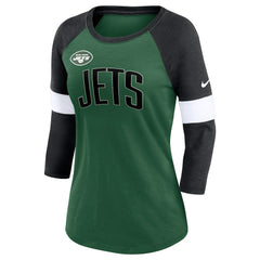 New York Jets Women's Football Pride Raglan 3/4-Sleeve T-Shirt Heather Green/Heather Black