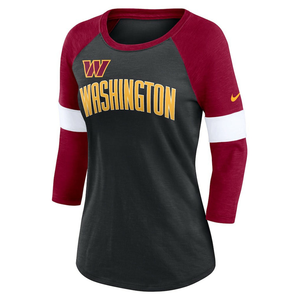 Washington Commanders Women's Football Pride Raglan 3/4-Sleeve T-Shirt Heather Black/Burgundy