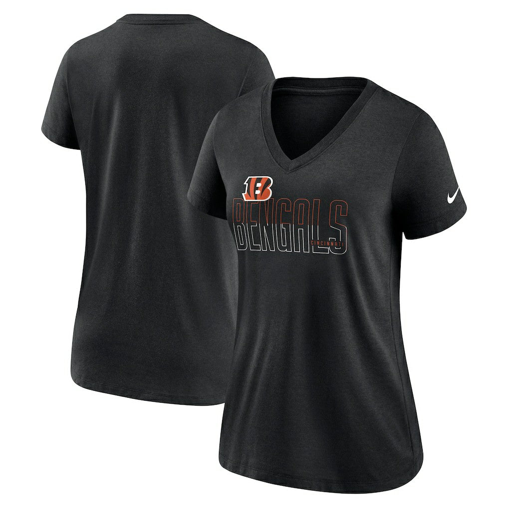Cincinnati Bengals Women's Lock Up Tri-Blend V-Neck T-Shirt Heathered Black