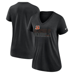 Cincinnati Bengals Women's Lock Up Tri-Blend V-Neck T-Shirt Heathered Black