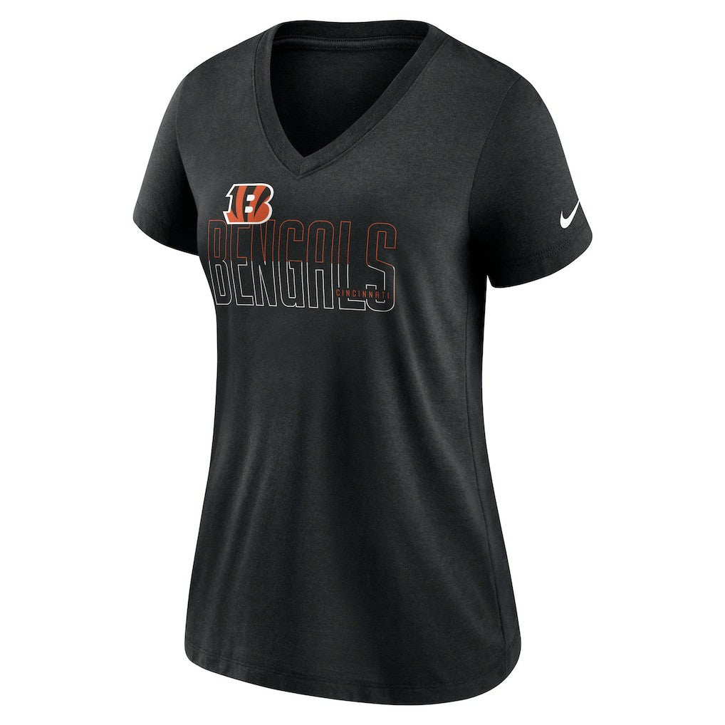Cincinnati Bengals Women's Lock Up Tri-Blend V-Neck T-Shirt Heathered Black