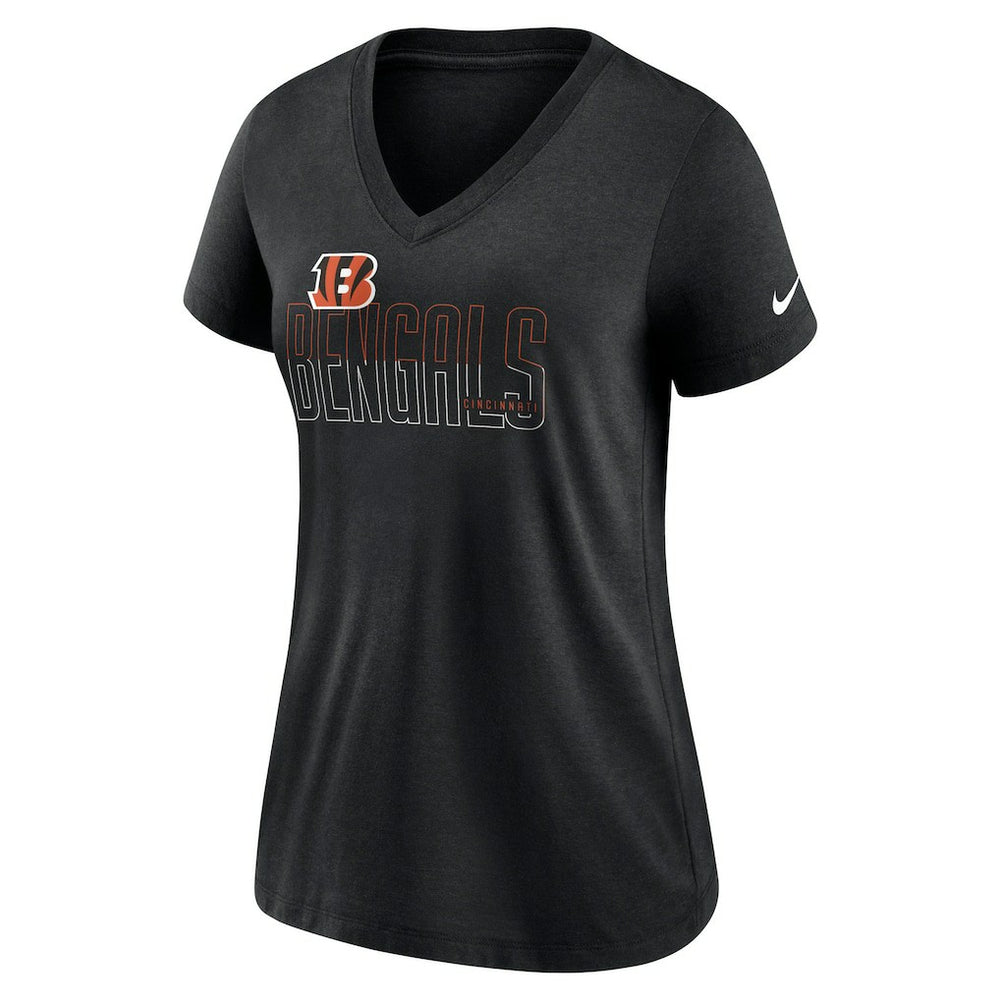 Cincinnati Bengals Women's Lock Up Tri-Blend V-Neck T-Shirt Heathered Black