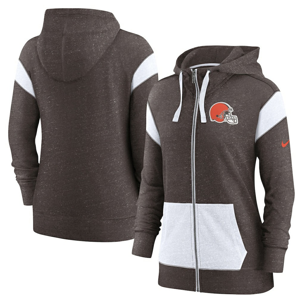 Cleveland Browns Women's Monaco Lightweight Full-Zip Hoodie Brown/White