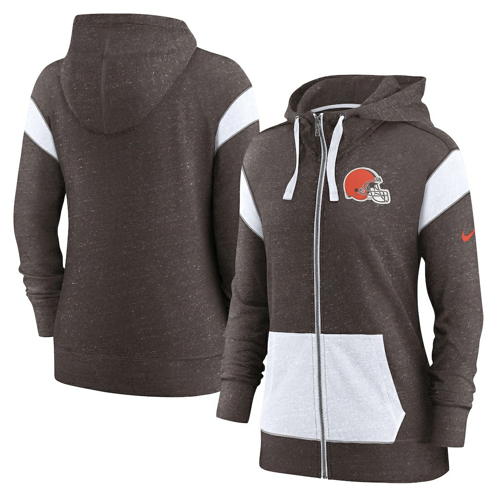 Cleveland Browns Women's Monaco Lightweight Full-Zip Hoodie Brown/White