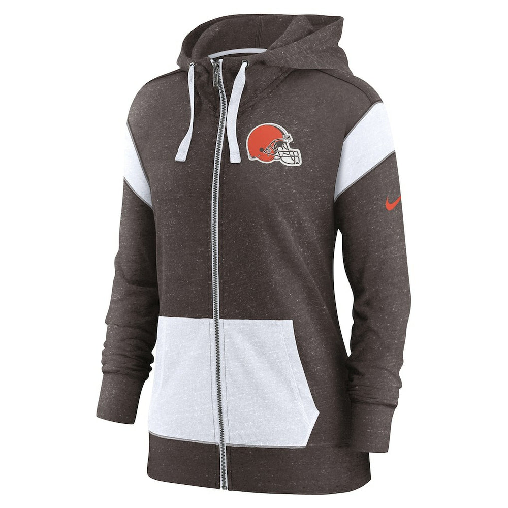 Cleveland Browns Women's Monaco Lightweight Full-Zip Hoodie Brown/White