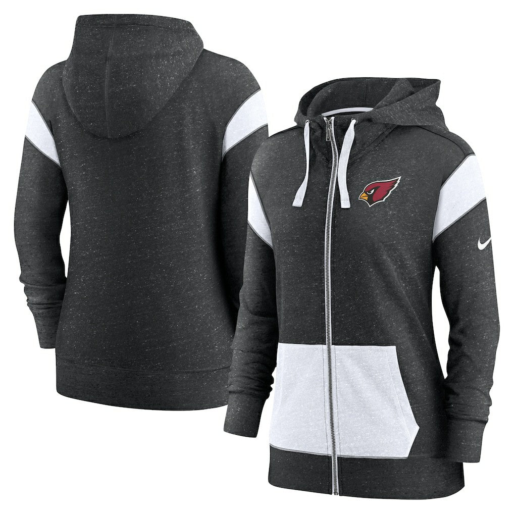 Arizona Cardinals Women's Monaco Lightweight Full-Zip Hoodie Heather Black/White