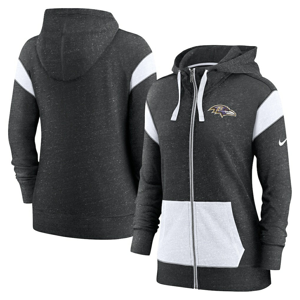 Baltimore Ravens Women's Monaco Lightweight Full-Zip Hoodie Heather Black/White
