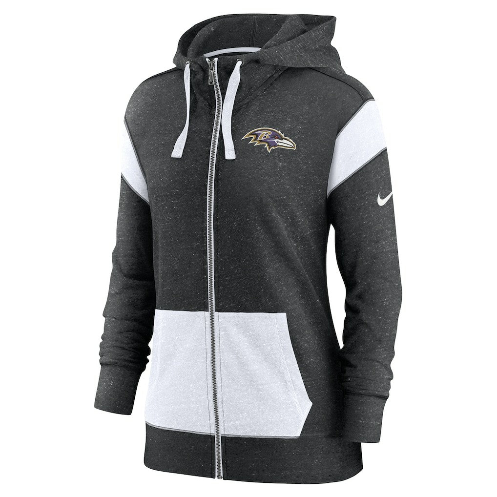 Baltimore Ravens Women's Monaco Lightweight Full-Zip Hoodie Heather Black/White