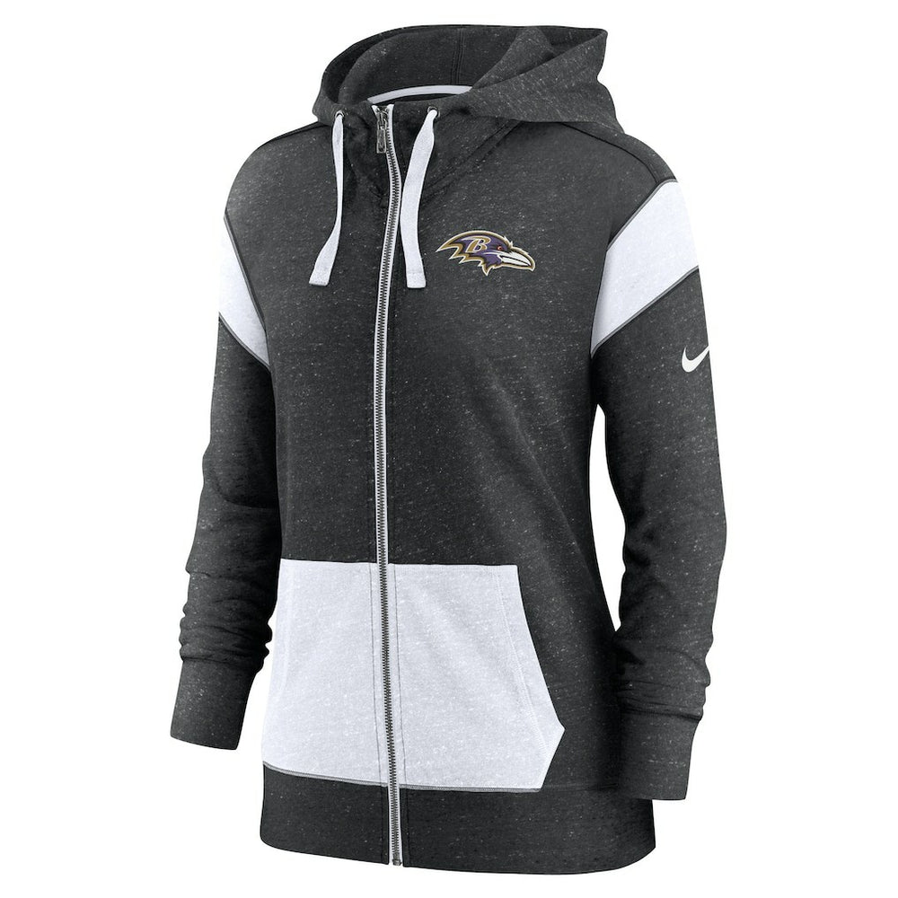 Baltimore Ravens Women's Monaco Lightweight Full-Zip Hoodie Heather Black/White