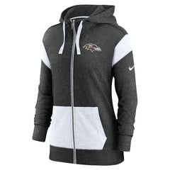 Baltimore Ravens Women's Monaco Lightweight Full-Zip Hoodie Heather Black/White
