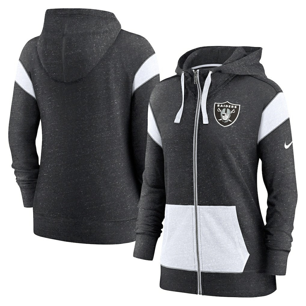 Las Vegas Raiders Women's Plus Size Monaco Full-Zip Lightweight Hoodie Heather Black/White
