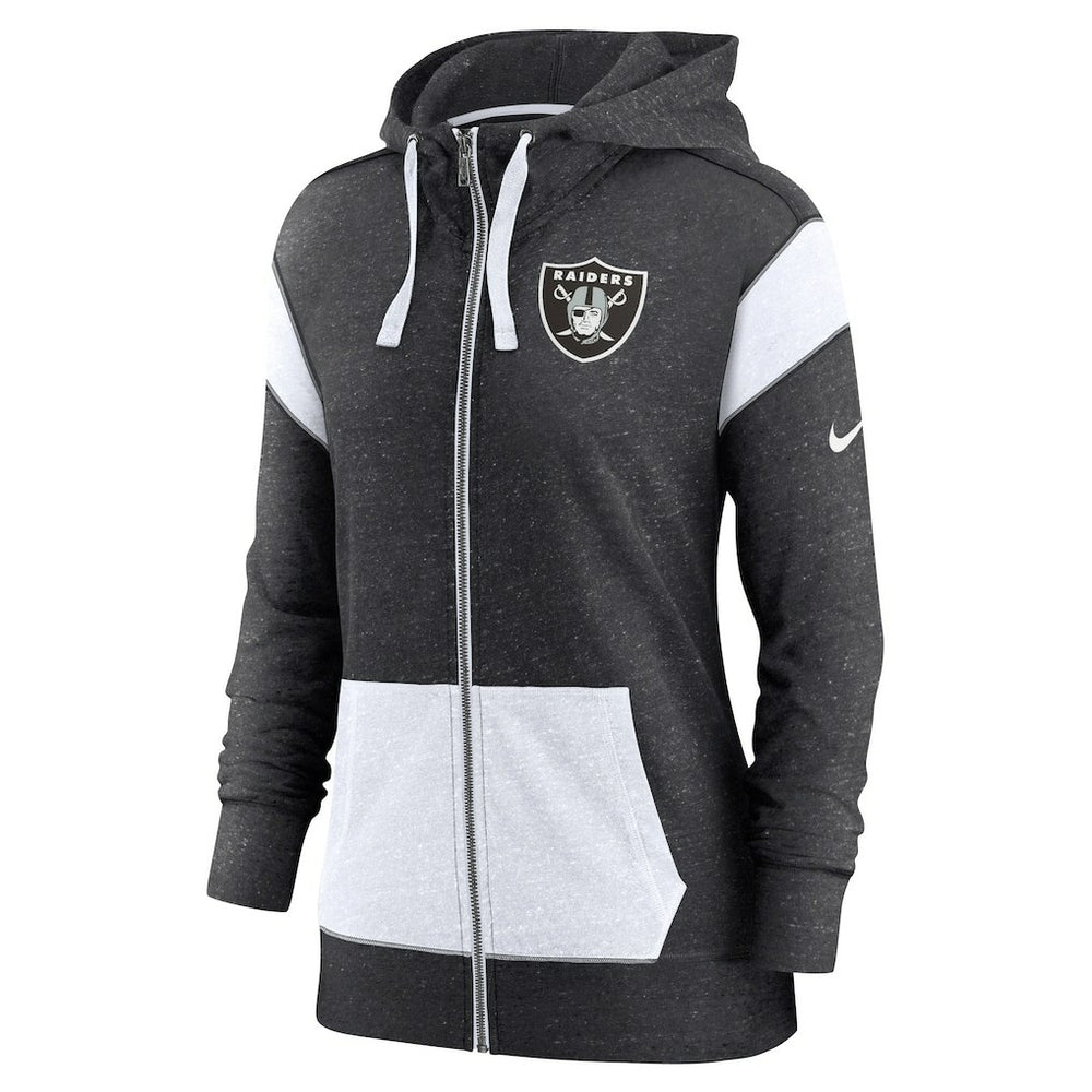 Las Vegas Raiders Women's Plus Size Monaco Full-Zip Lightweight Hoodie Heather Black/White