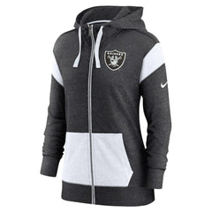 Las Vegas Raiders Women's Plus Size Monaco Full-Zip Lightweight Hoodie Heather Black/White