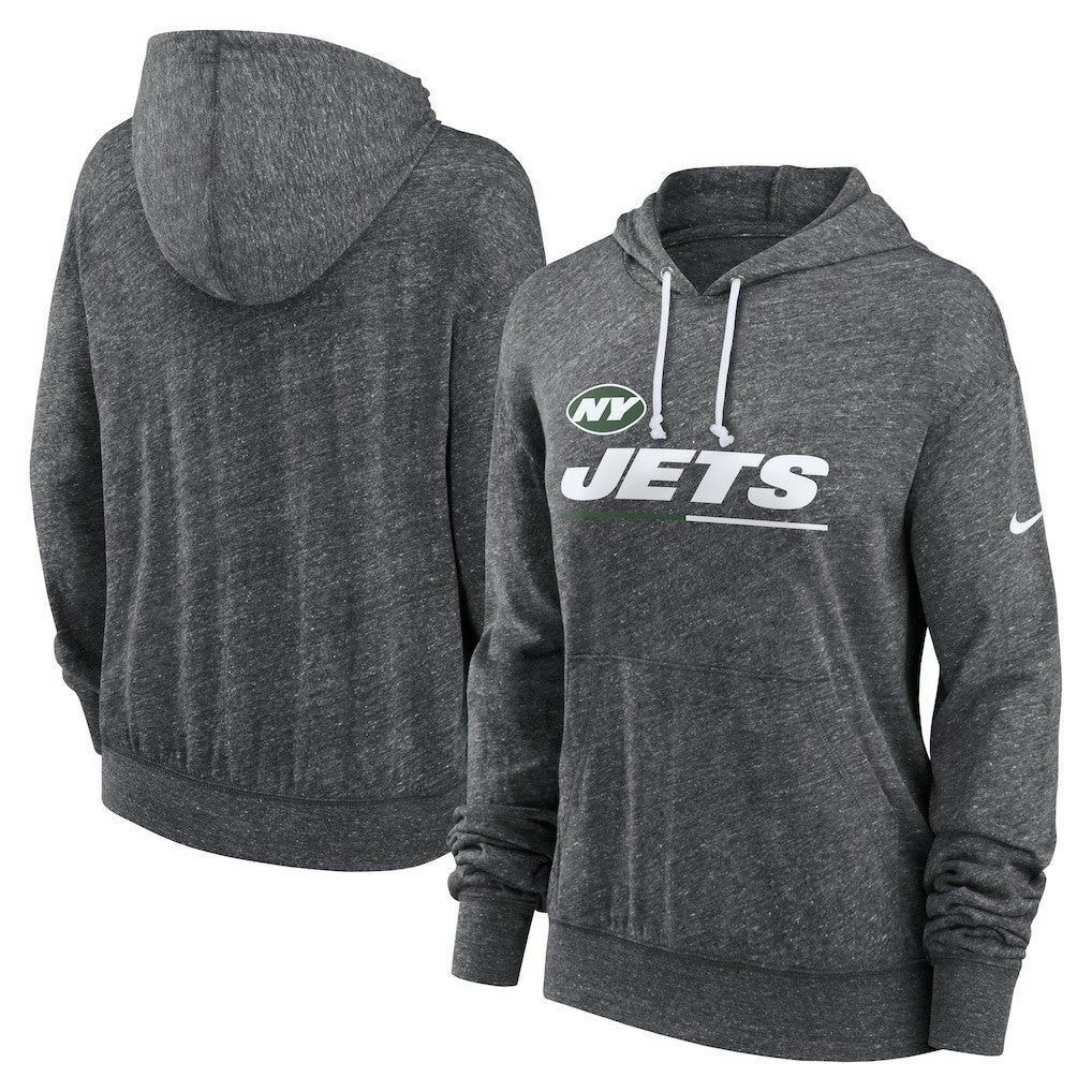 New York Jets Women's Team Spirit Gym Vintage Lightweight Hoodie Top Heather Charcoal