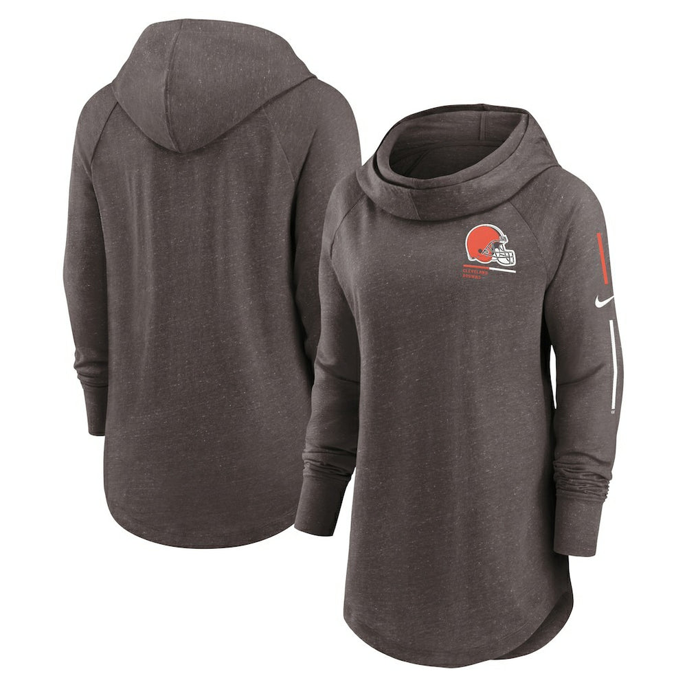 Cleveland Browns Women's Minimal Statement Lightweight Raglan Funnel Neck Pullover Hoodie Brown
