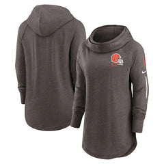 Cleveland Browns Women's Minimal Statement Lightweight Raglan Funnel Neck Pullover Hoodie Brown
