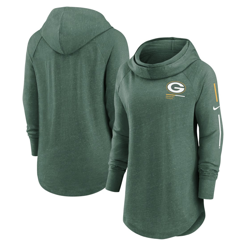 Green Bay Packers Women's Minimal Statement Lightweight Raglan Funnel Neck Pullover Hoodie Heather Green