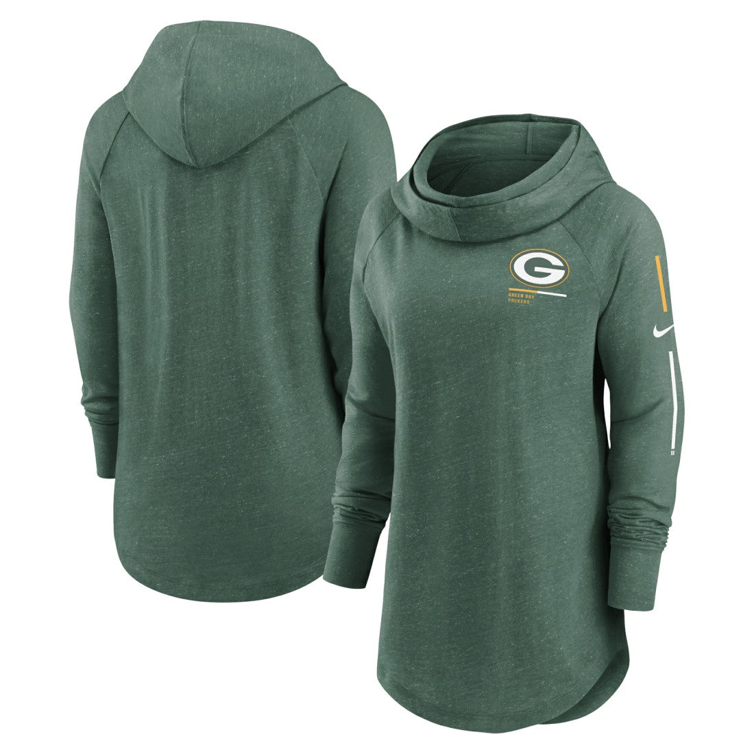 Green Bay Packers Women's Minimal Statement Lightweight Raglan Funnel Neck Pullover Hoodie Heather Green