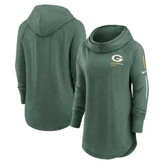 Green Bay Packers Women's Minimal Statement Lightweight Raglan Funnel Neck Pullover Hoodie Heather Green