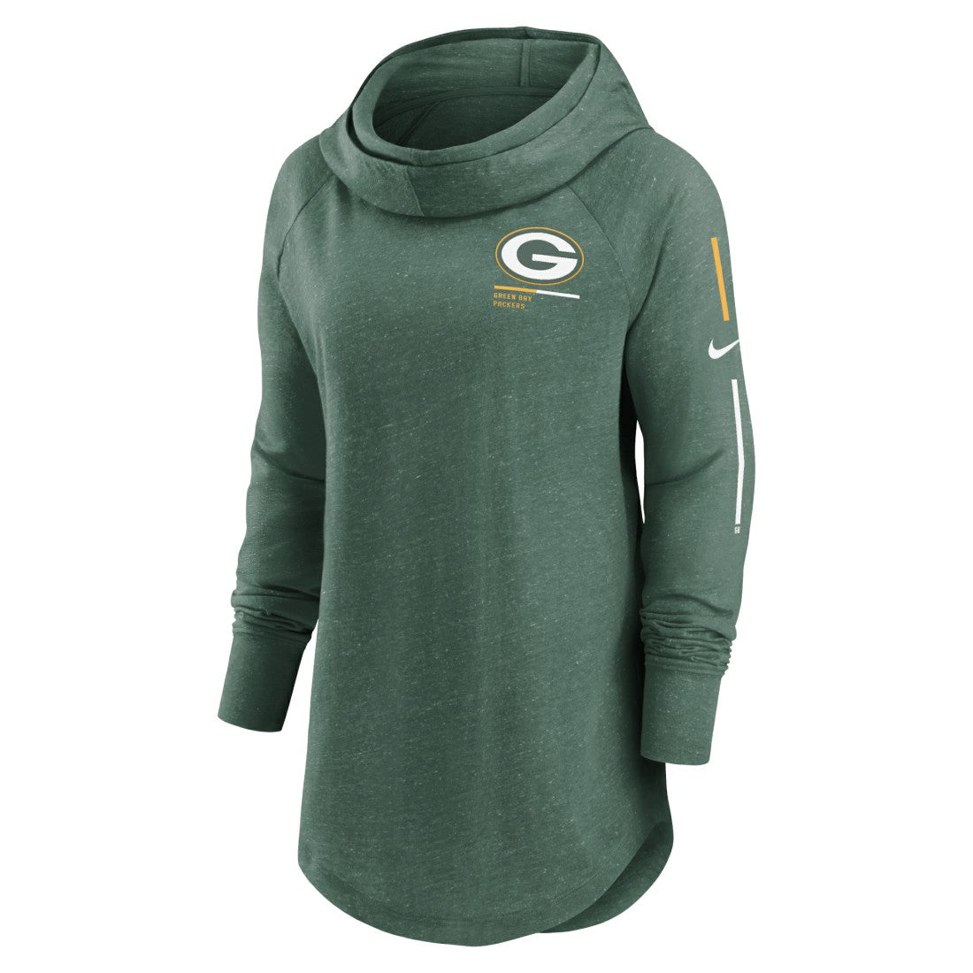 Green Bay Packers Women's Minimal Statement Lightweight Raglan Funnel Neck Pullover Hoodie Heather Green