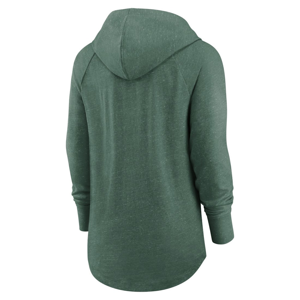 Green Bay Packers Women's Minimal Statement Lightweight Raglan Funnel Neck Pullover Hoodie Heather Green