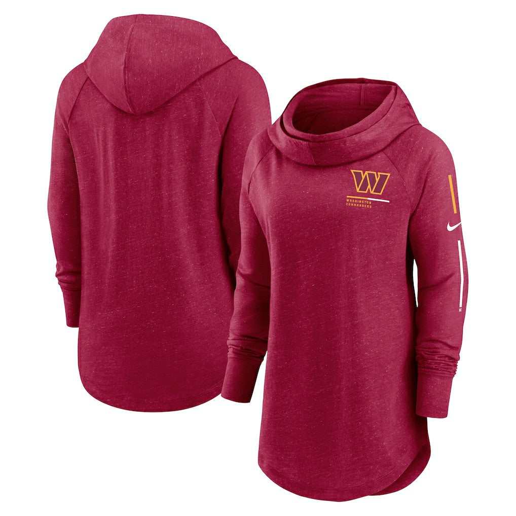 Washington Commanders Women's Minimal Statement Lightweight Raglan Funnel Neck Pullover Hoodie Burgundy