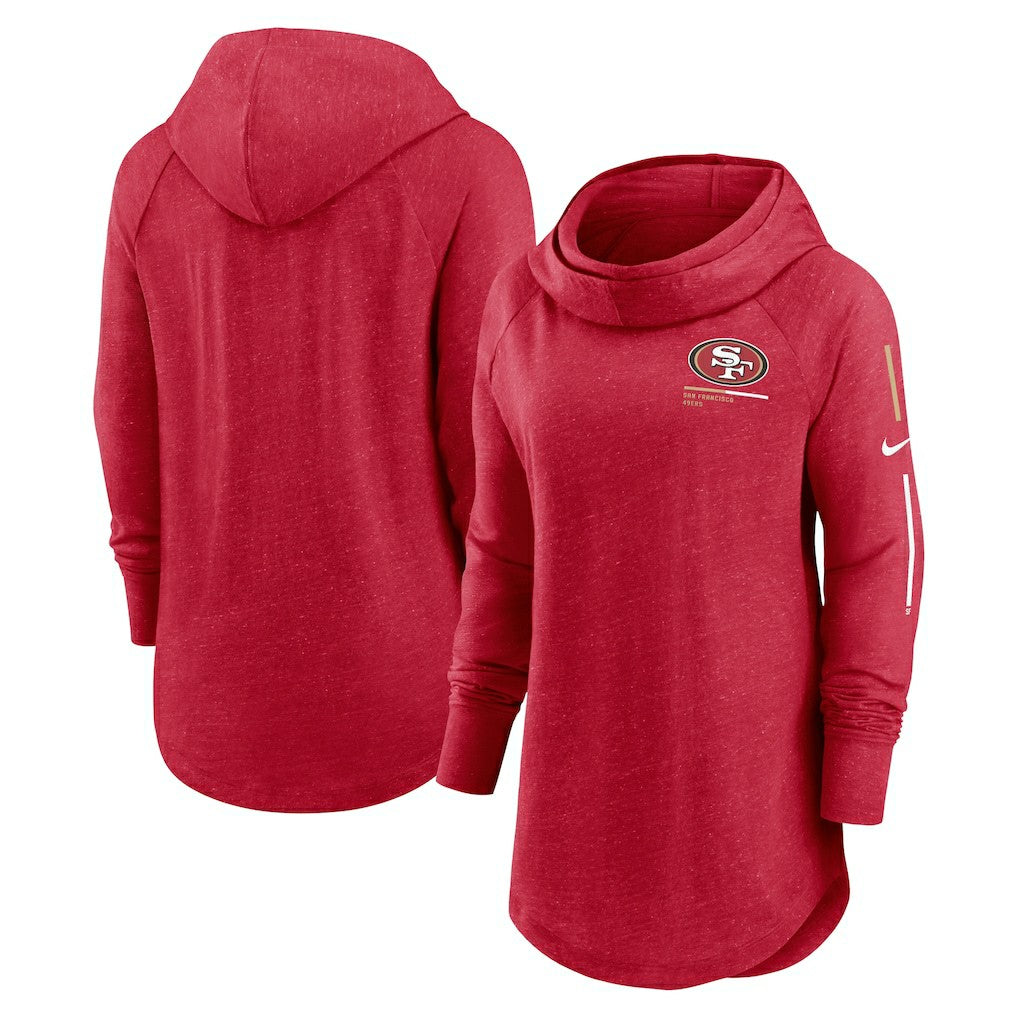 San Francisco 49ers Women's Minimal Statement Lightweight Raglan Funnel Neck Pullover Hoodie Scarlet