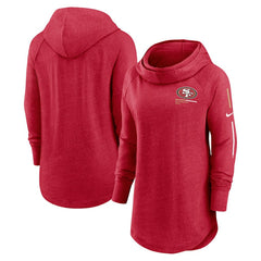 San Francisco 49ers Women's Minimal Statement Lightweight Raglan Funnel Neck Pullover Hoodie Scarlet