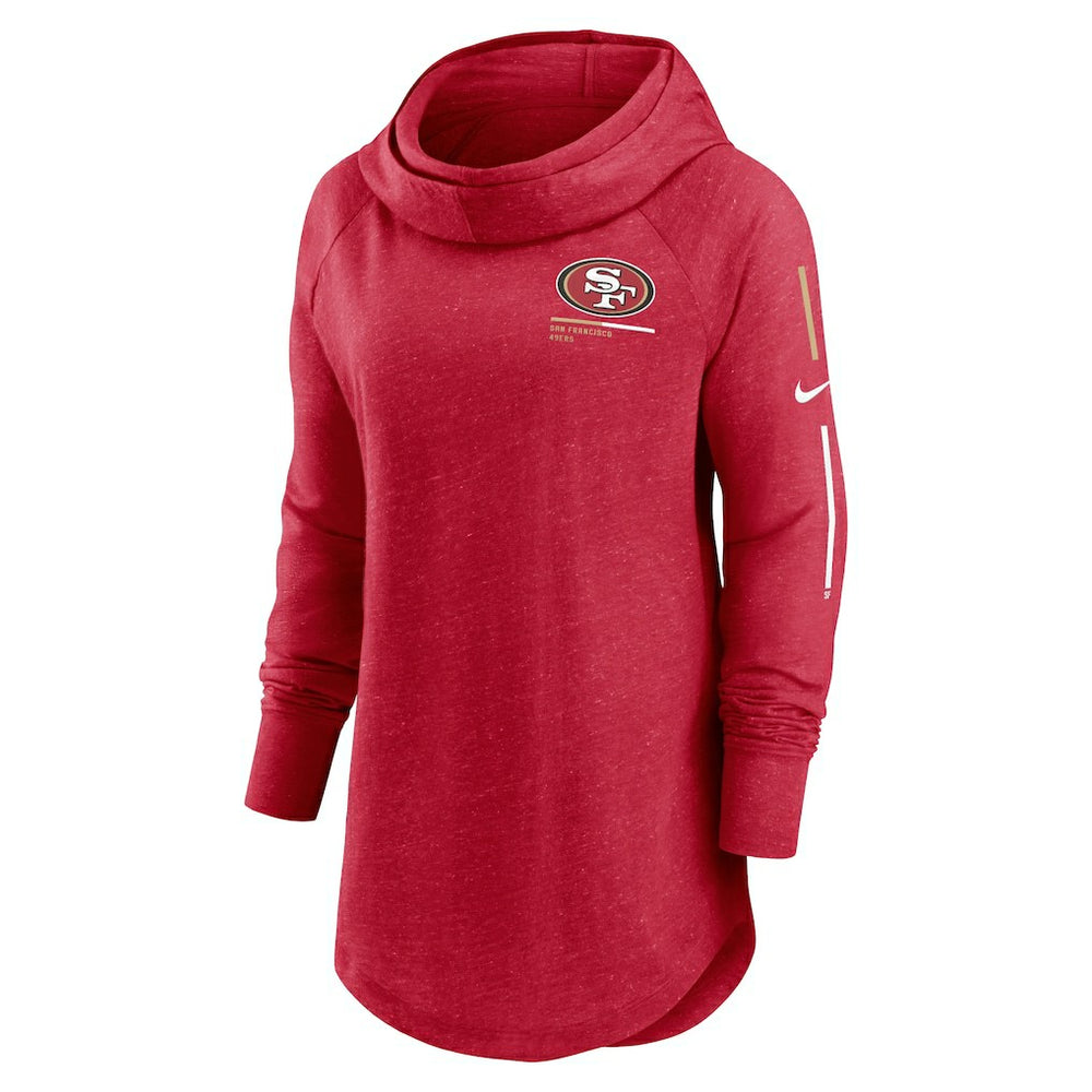 San Francisco 49ers Women's Minimal Statement Lightweight Raglan Funnel Neck Pullover Hoodie Scarlet