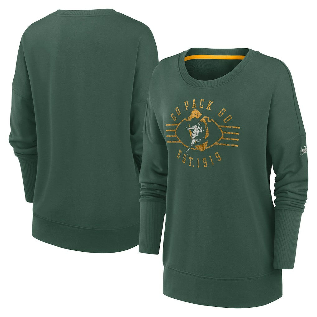Green Bay Packers Women's Rewind Playback Icon Performance Pullover Sweatshirt Green