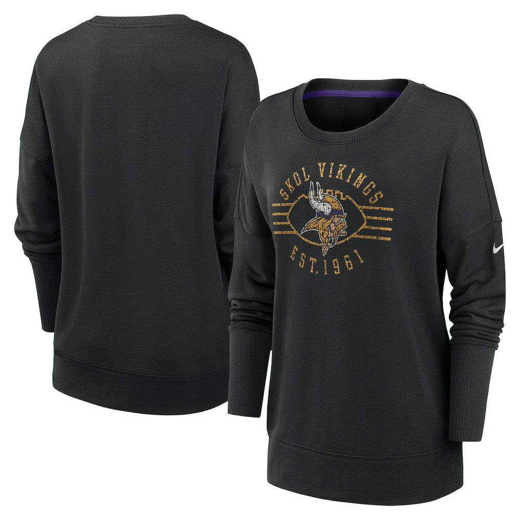 Minnesota Vikings Women's Rewind Playback Icon Performance Pullover Sweatshirt Black
