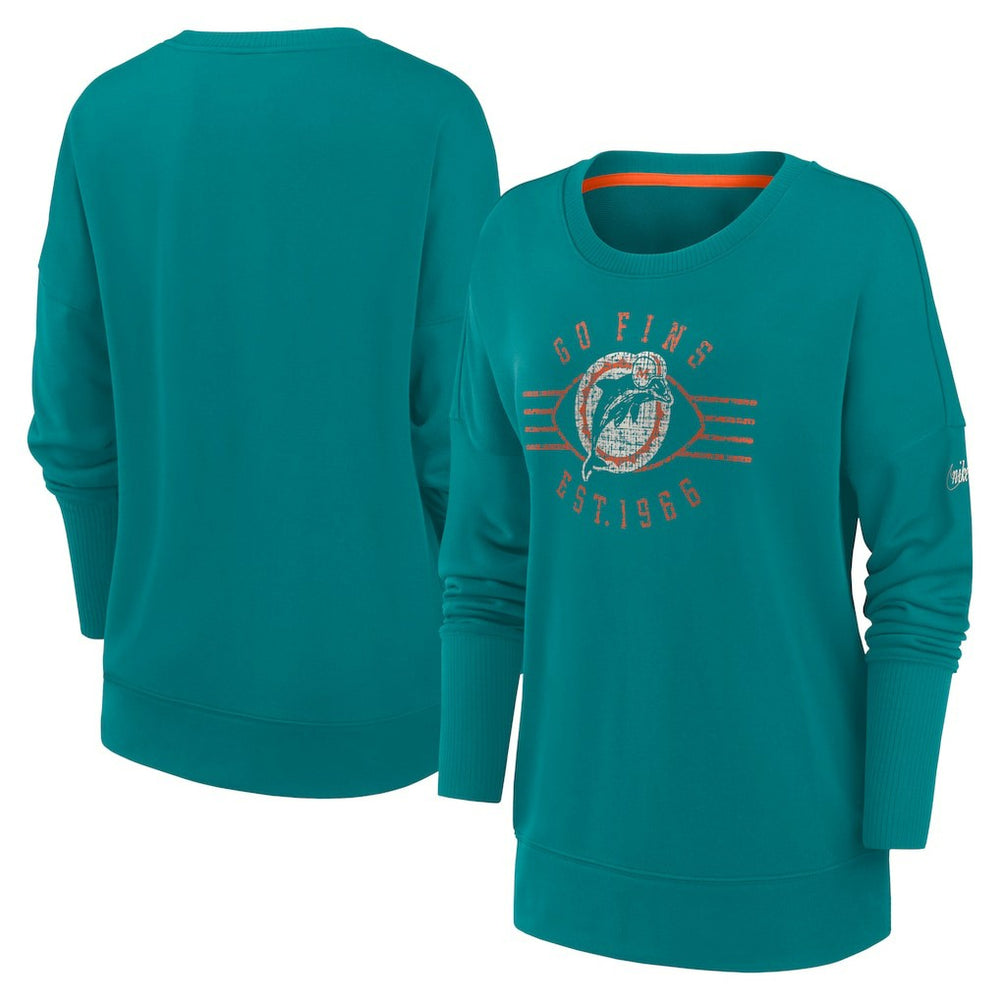 Miami Dolphins Women's Rewind Playback Icon Performance Pullover Sweatshirt Aqua