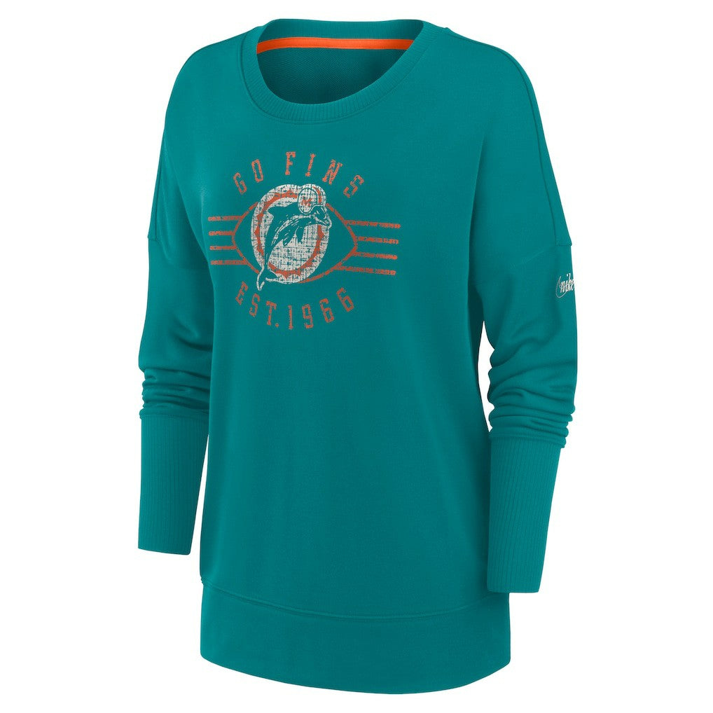Miami Dolphins Women's Rewind Playback Icon Performance Pullover Sweatshirt Aqua