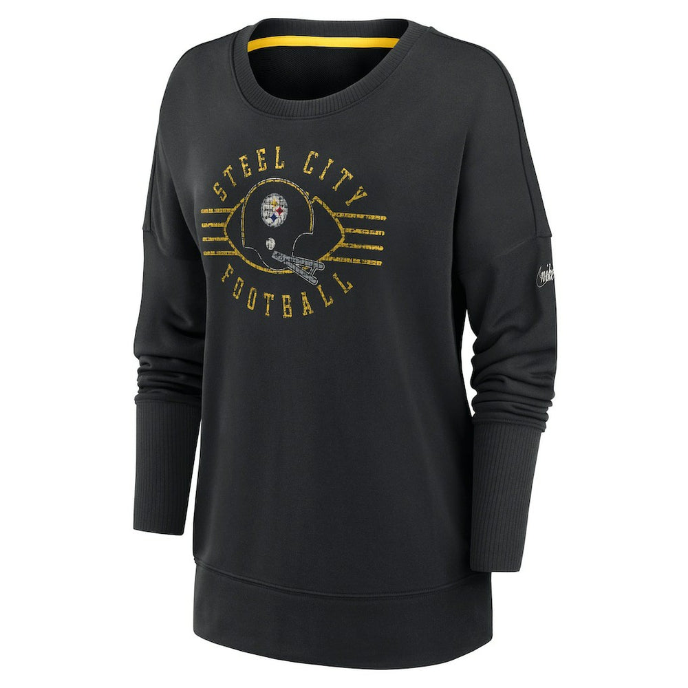 Pittsburgh Steelers Women's Rewind Playback Icon Performance Pullover Sweatshirt Black