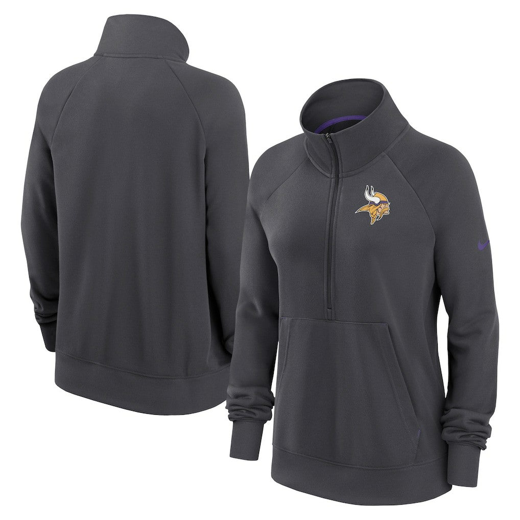 Minnesota Vikings Women's Premium Raglan Performance Half-Zip Sweatshirt Charcoal