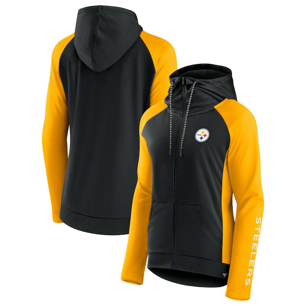 Pittsburgh Steelers Women's End Around Lightweight Raglan Full-Zip Hoodie Jacket Black/Gold