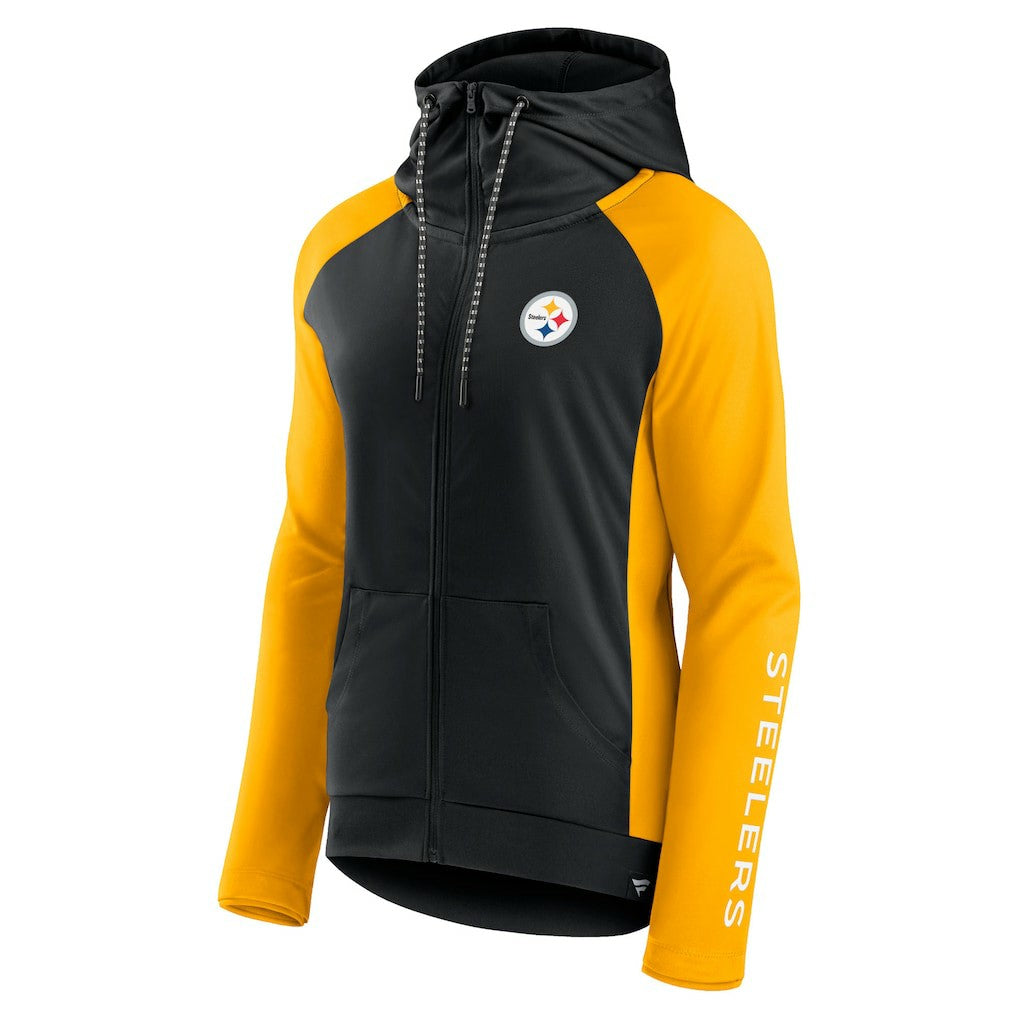 Pittsburgh Steelers Women's End Around Lightweight Raglan Full-Zip Hoodie Jacket Black/Gold