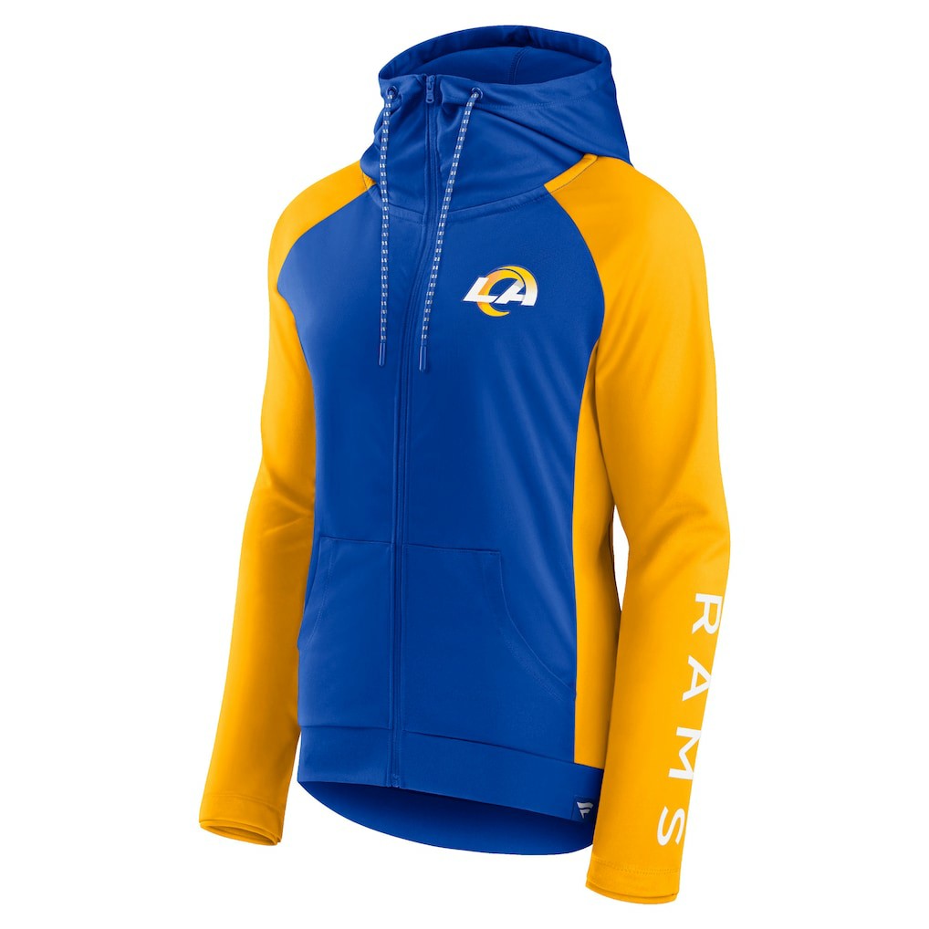 Los Angeles Rams Women's End Around Lightweight Raglan Full-Zip Hoodie Jacket Royal/Gold