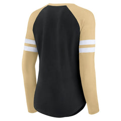 New Orleans Saints Women's True to Form Raglan Lace-Up V-Neck Long Sleeve T-Shirt Black/Gold