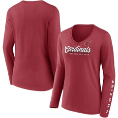 Arizona Cardinals Women's Drive Forward V-Neck Long Sleeve T-Shirt Cardinal