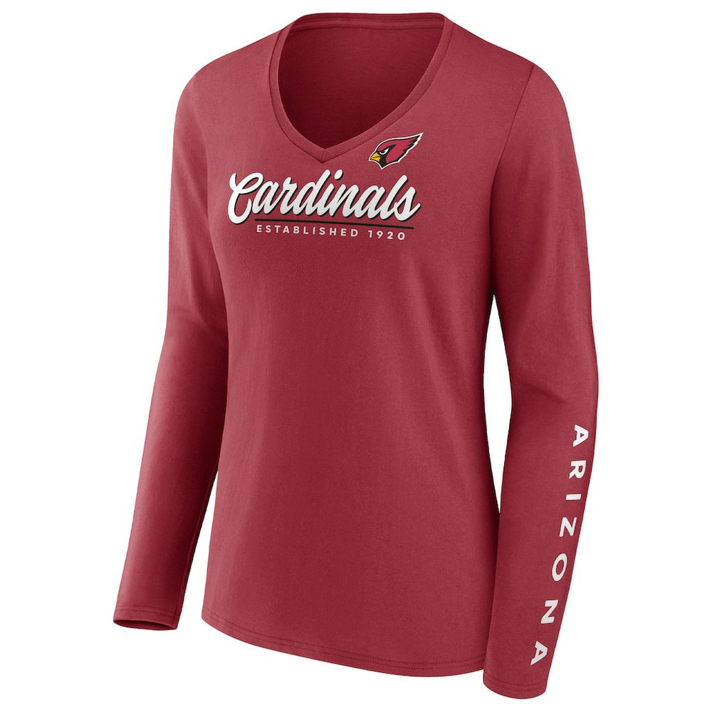 Arizona Cardinals Women's Drive Forward V-Neck Long Sleeve T-Shirt Cardinal